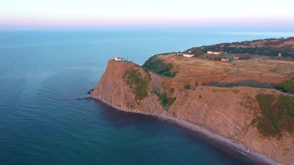 Aerial view to a sea cape at sunrise. Cape Emine, Bulgaria