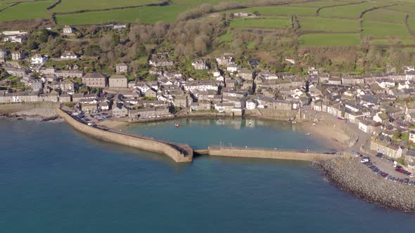 Mousehole Harbour a Picturesque Village in Cornwall UK from the Air alt
