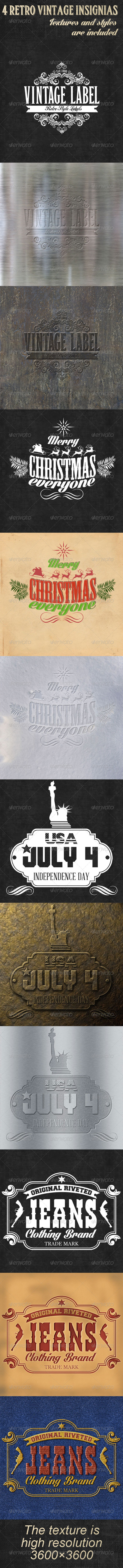4 Retro Vintage Insignias - Badges & Stickers Web Elements