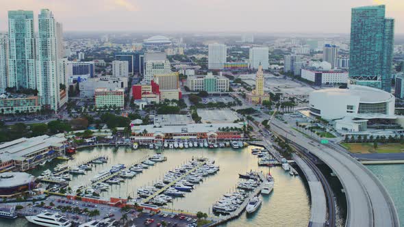 Aerial view of a marina in Miami alt