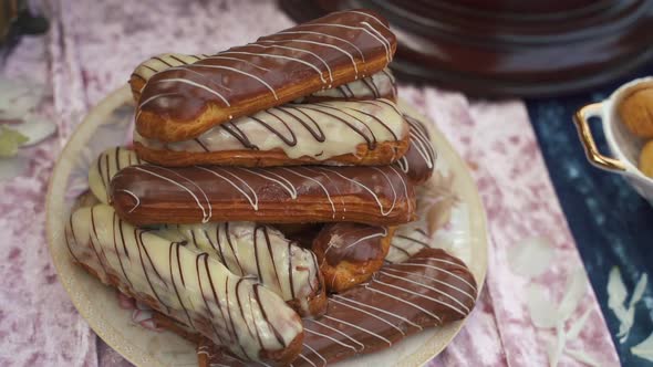 French Dessert Eclair with Chocolate and Custard