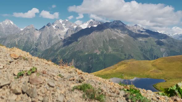 Summer View of the Koruldi Lakes and Caucasus Mountains in Georgia alt