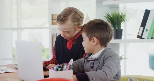 Kids as male executives discussing with each other 4k alt