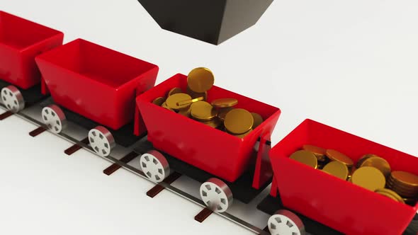 3D animation in the red car fall gold coins