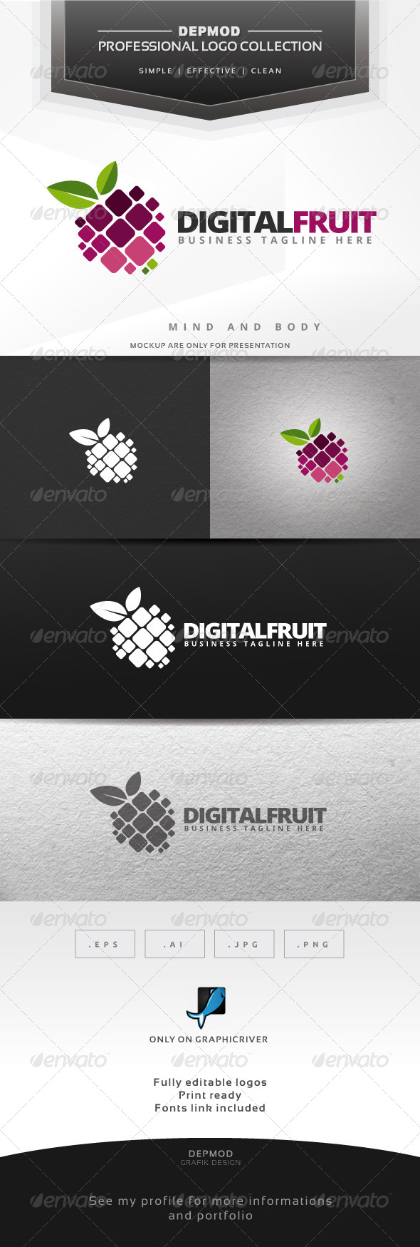 Digital Fruit Logo - Symbols Logo Templates