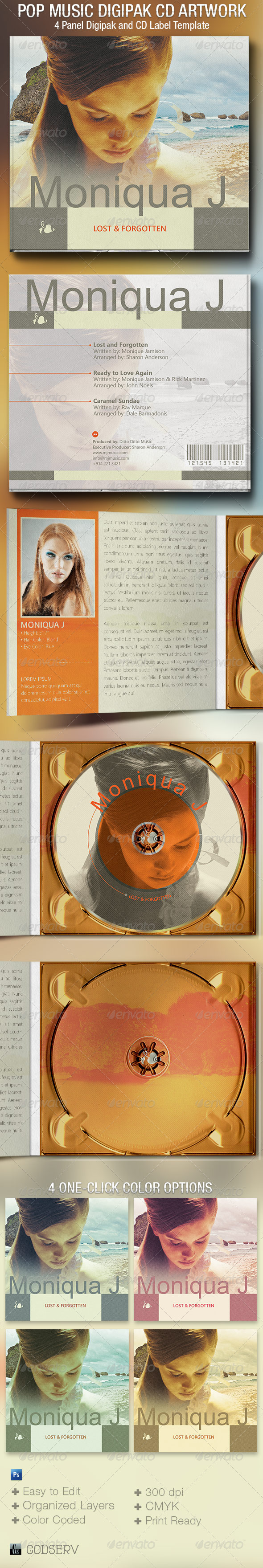 Pop Music 4 Panel Digipak CD Artwork Template - CD & DVD Artwork Print Templates