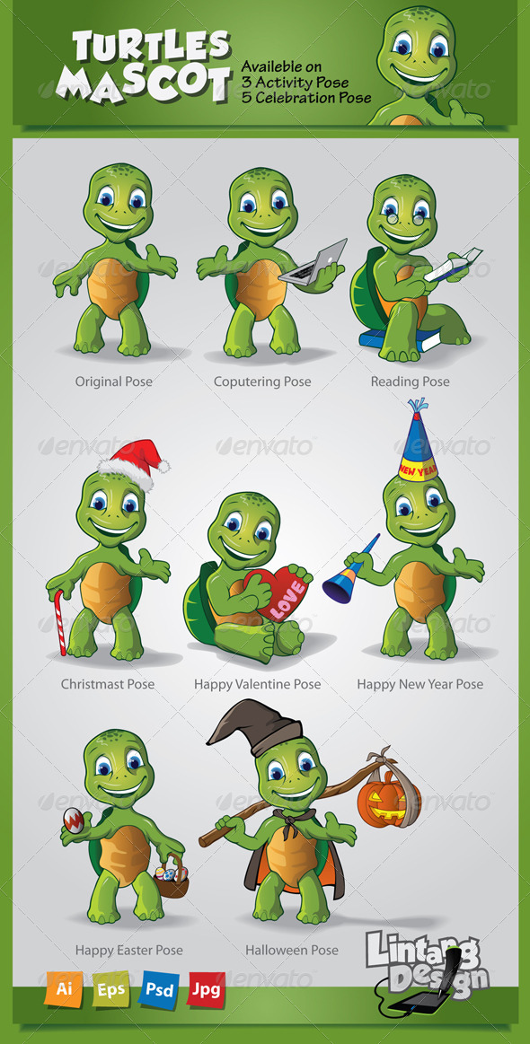 Turtle Mascot-001 - Characters Vectors