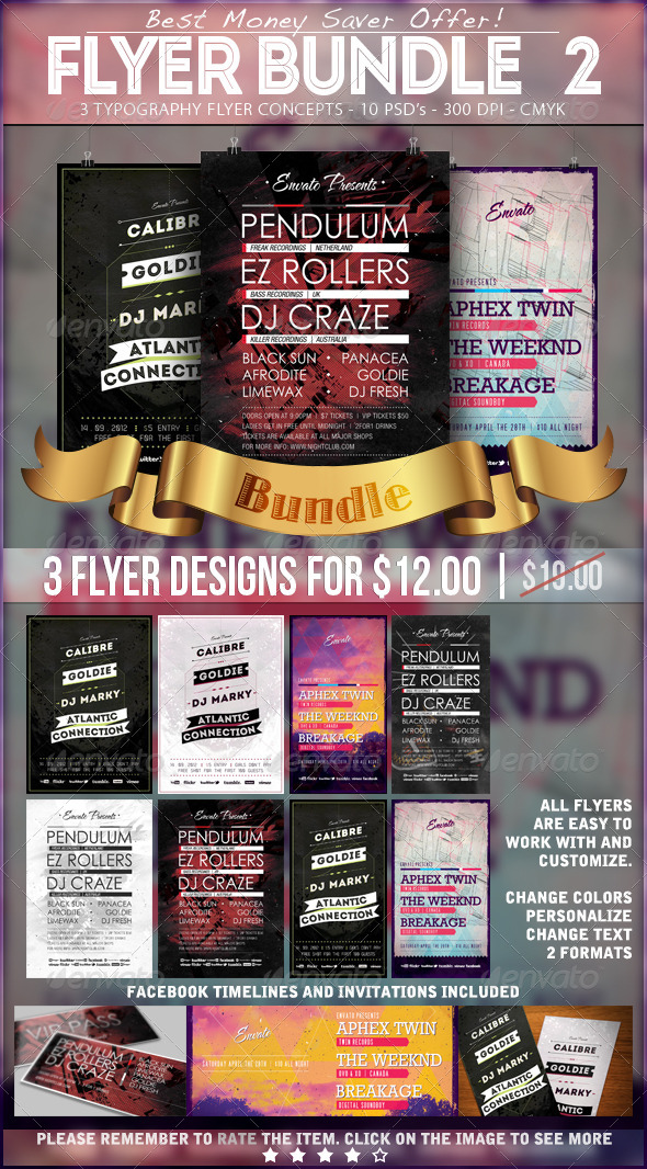 Typography Party Flyer Bundle 2 - Events Flyers