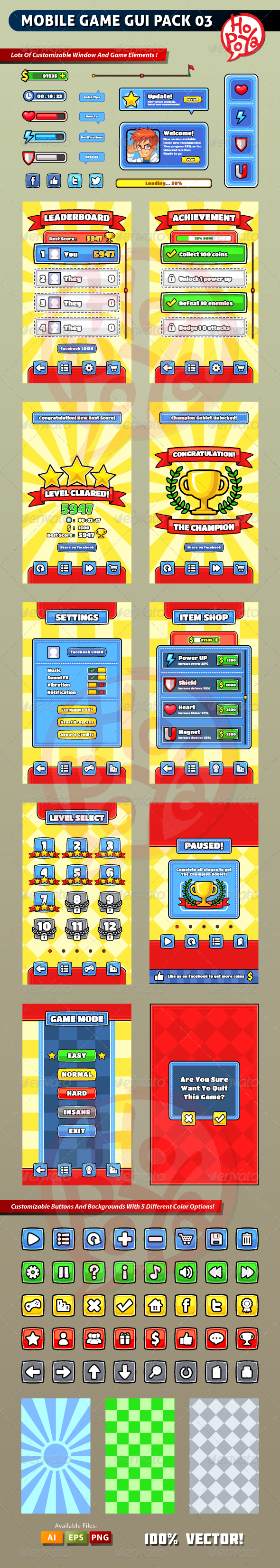 Mobile Game GUI Pack 03 - User Interfaces Game Assets
