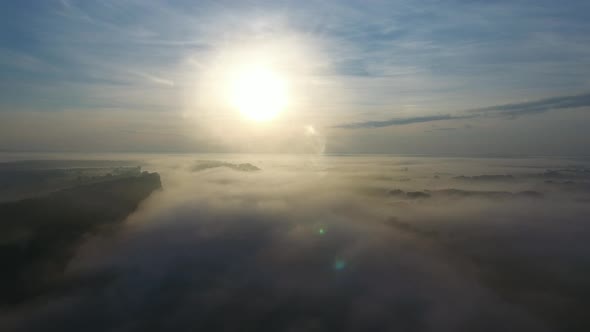 Flight Over the River in the Fog at Dawn alt