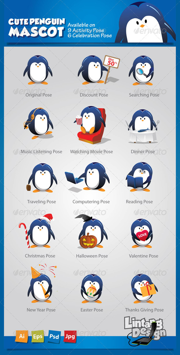 Penguin Mascot-001 - Characters Vectors