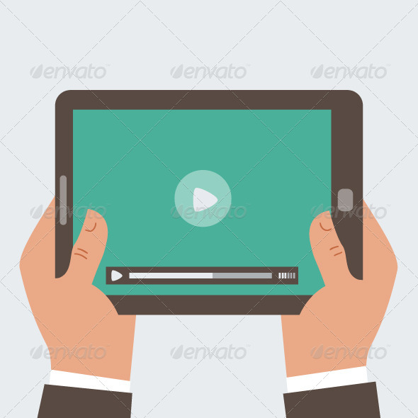 Businessman Holding Tablet Computer with Video - Computers Technology