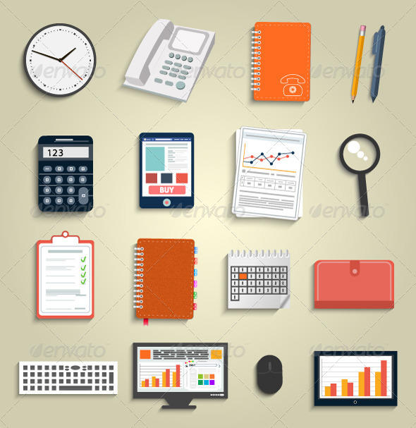 Set of Office and Business Work Elements - Concepts Business