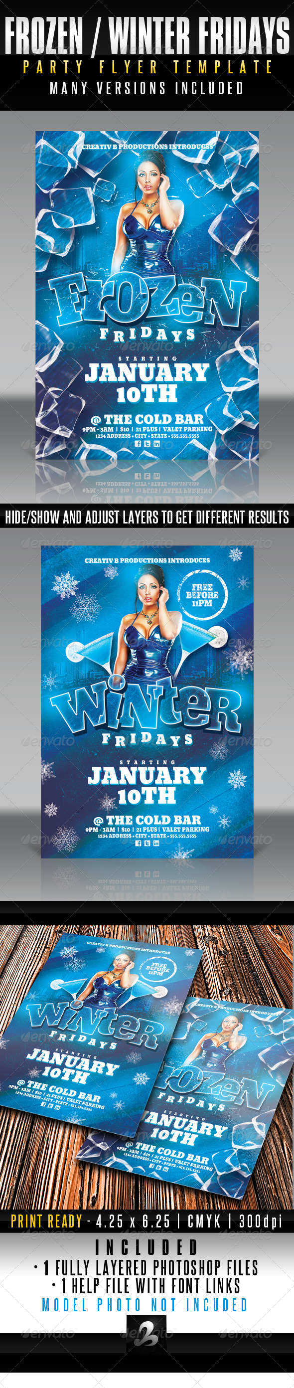 Frozen / Winter Fridays Party Flyer Template - Clubs & Parties Events