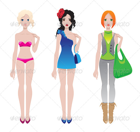 Fashion Girls in Different Clothes and Hairstyle - People Characters