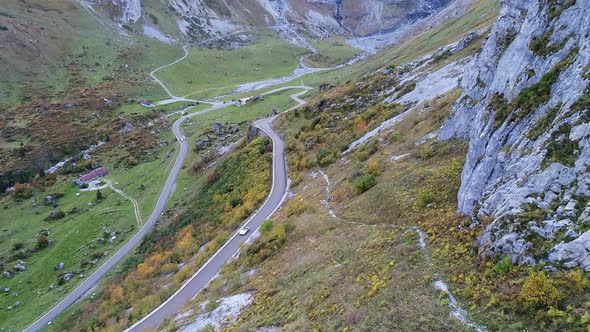 Aerial view of the Swiss Alps from the Klausenpass Switzerland during fall.  alt