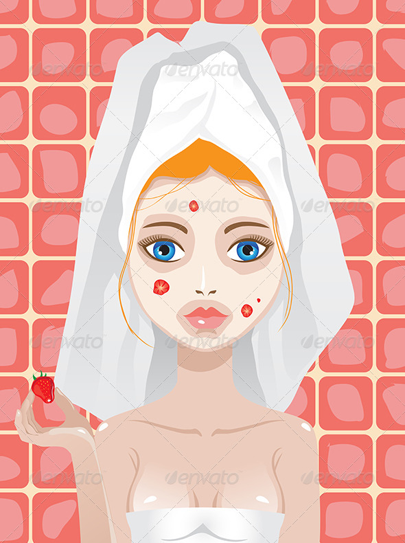 Woman with Strawberry Mask on Her Face - People Characters
