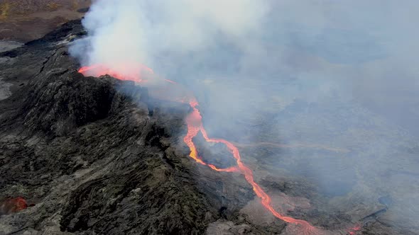 Aerial view of Fagradalsfjall erupting volcano near Grindavik, Iceland alt