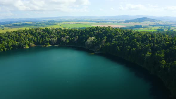 Aerial, Beautiful View On Lake Eacham In Tablelands In Queensland, Australia