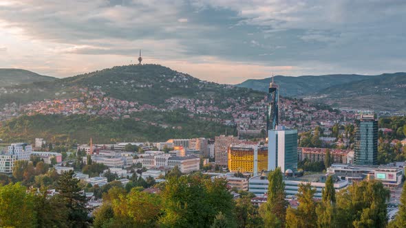 City panorama from Old Jewish cemetery timelapse in Sarajevo alt