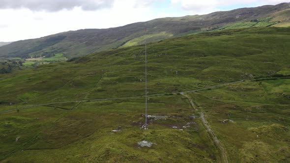 Aerial View of Transmitter Tower on an Agricultural Field in the Irish Highlands By Glenties in alt