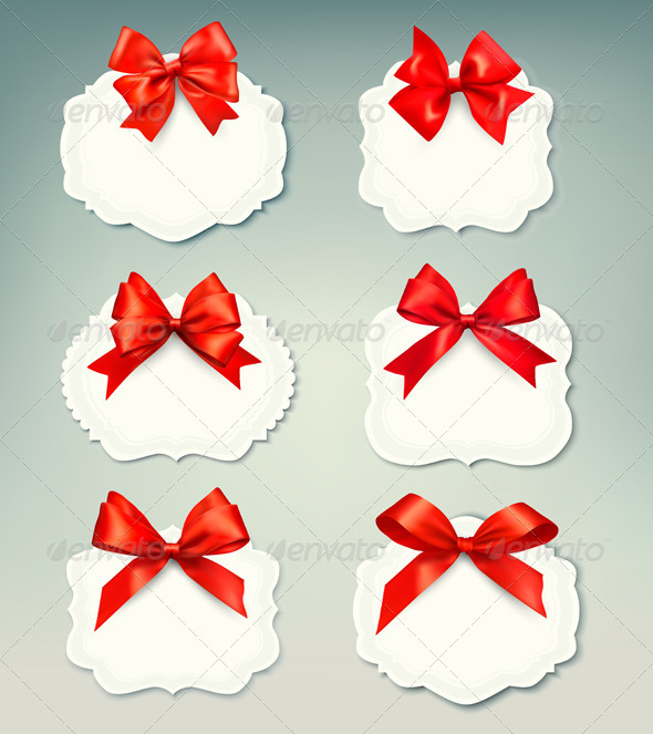 Set of Retro Labels with Red Gift Bows - Seasons/Holidays Conceptual