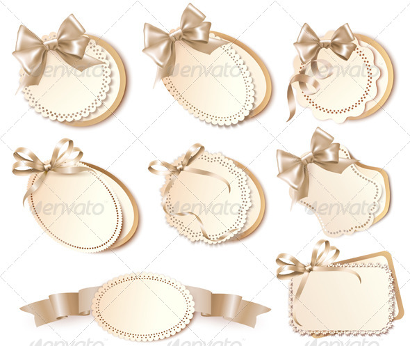 Set of Gift Cards with Bows and Ribbons - Seasons/Holidays Conceptual