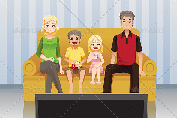 Family Watching Movies at Home - People Characters
