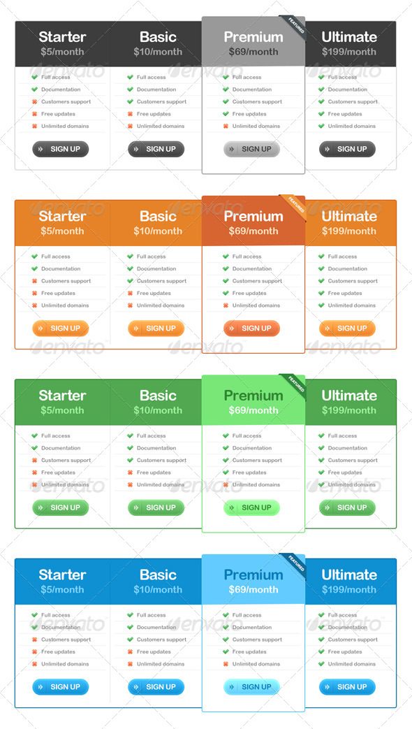 Web Pricing Tables - Tables Web Elements