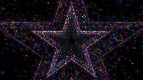 Modern Multicolor Particle Abstract Star Shaped Tunnel Looping Background