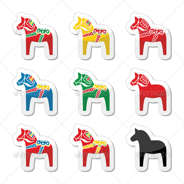 Swedish Dala Horse Vector Icons Set - Abstract Conceptual