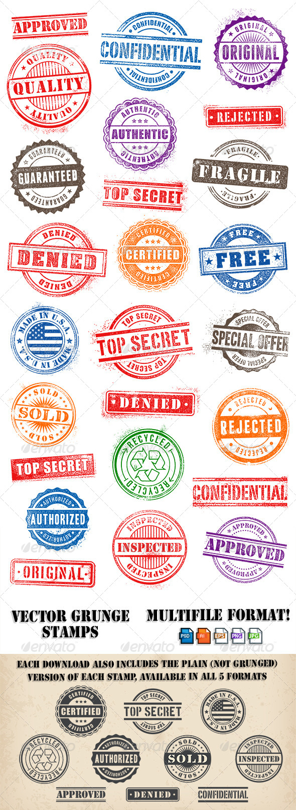 Grunge Commercial and Promotional Stamps Set - Vectors