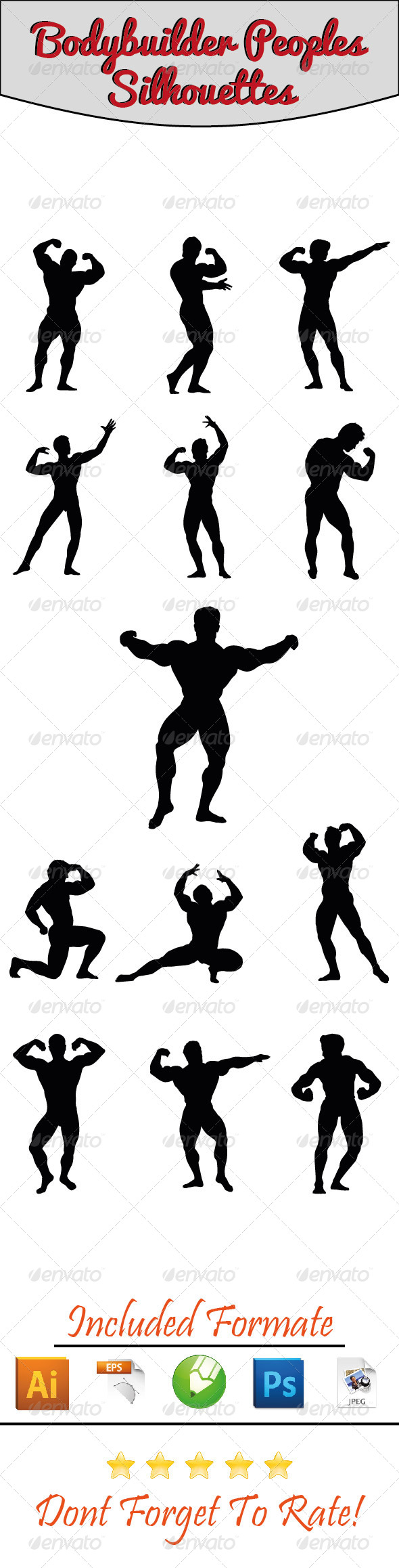 Bodybuilder Silhouettes 01 - Characters Vectors