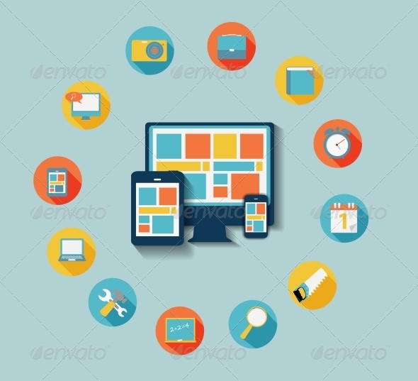Modern Flat Icon Set for Web and Mobile Application - Web Technology