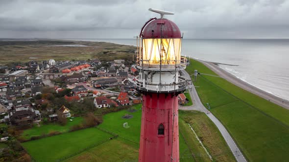 Lighthouse Tower Lange Jaap in Den Helder Drone Aerial Footage 5K Along the Sea Near the Island of alt