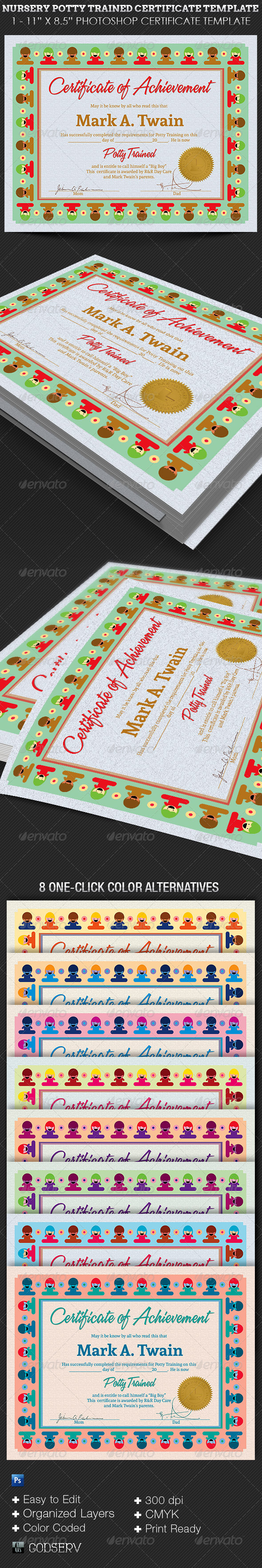 Nursery Potty Trained Certificate Template - Certificates Stationery
