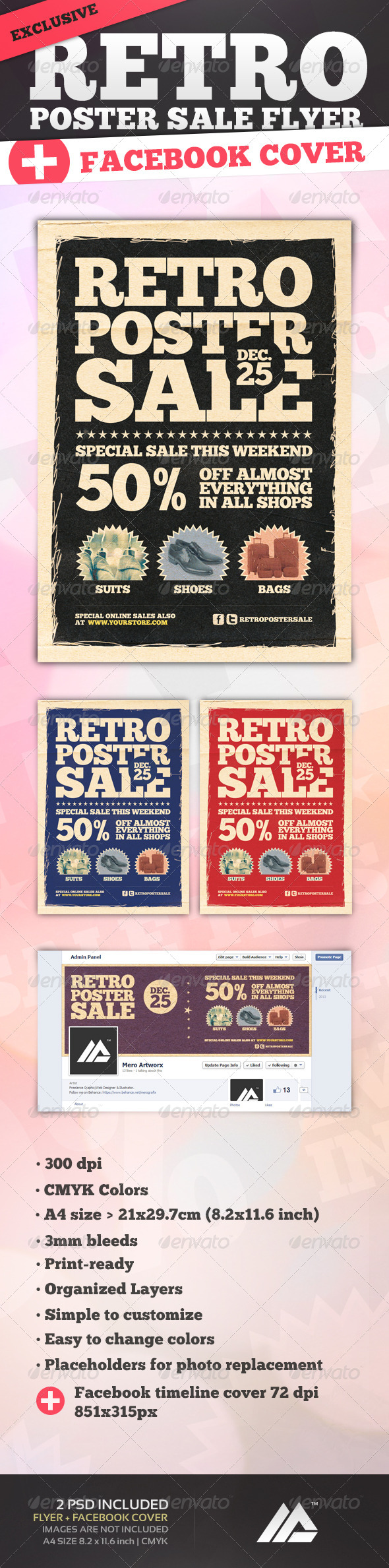 Retro Poster Sale Flyer PSD - Flyers Print Templates