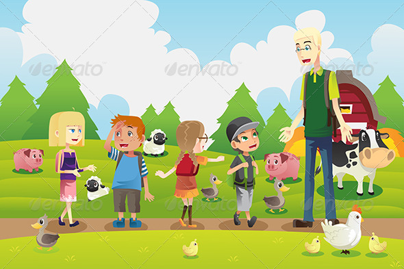 Kids on a Field Trip to a Farm - People Characters