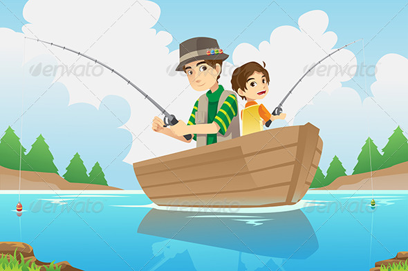 Father and Son Fishing - Sports/Activity Conceptual
