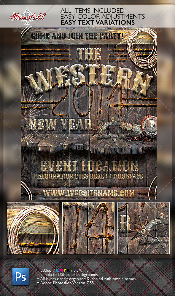 New Year Western Wood Flyer Template - Events Flyers