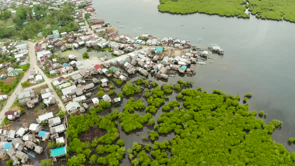 Aerial View The Town Is in Mangroves. Siargao, Philippines alt