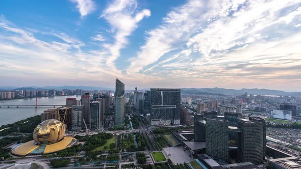 Timelapse of city skyline from day to night in hangzhou china alt