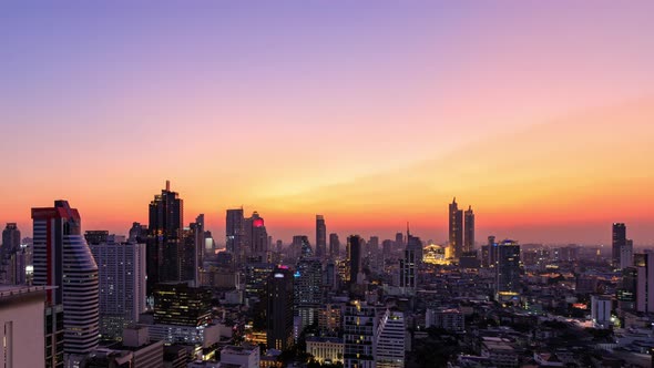 Bangkok business district city center above Silom area, day to night – Time Lapse