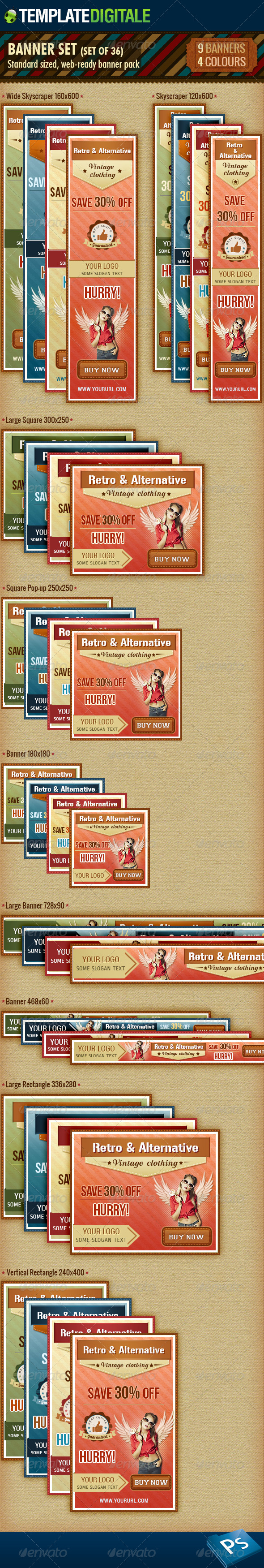 36 - Vintage Banner Set - Banners & Ads Web Elements