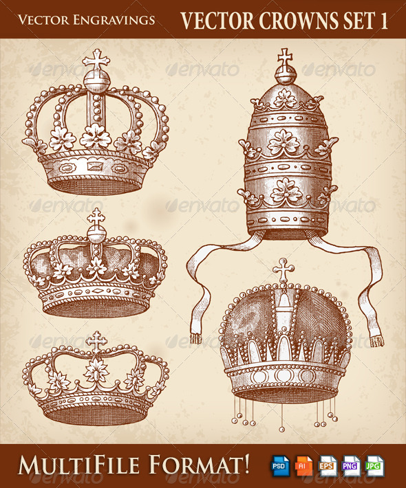 Vector Antique Crown Illustrations - Objects Vectors