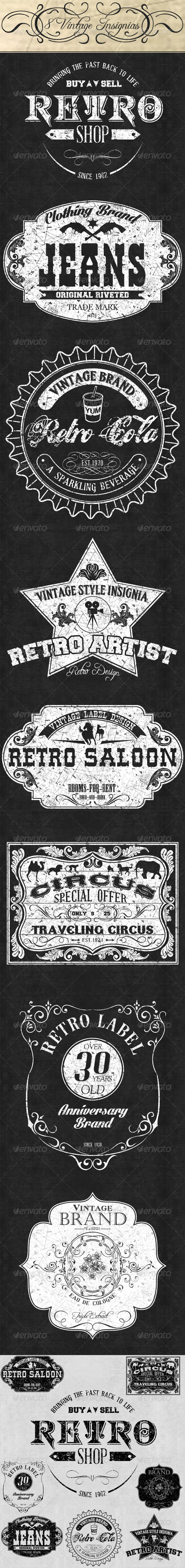 8 Retro Vintage Insignias Collection - Badges & Stickers Web Elements
