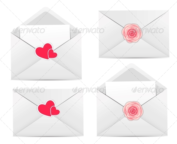Valentine`s Day Card with Envelope, Heart and Rose - Valentines Seasons/Holidays