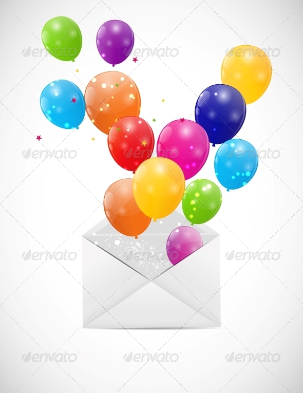 Envelope with Balloons Vector Illustration - Valentines Seasons/Holidays