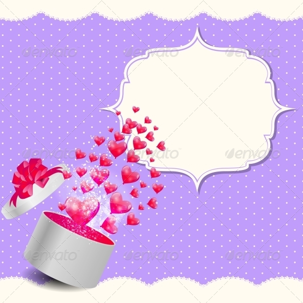 Valentines Day Card with Gift Box and Heart Shaped - Valentines Seasons/Holidays