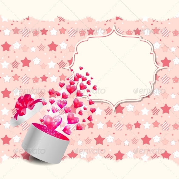 Valentines Day Card with Gift Box and Heart Shaped - Valentines Seasons/Holidays
